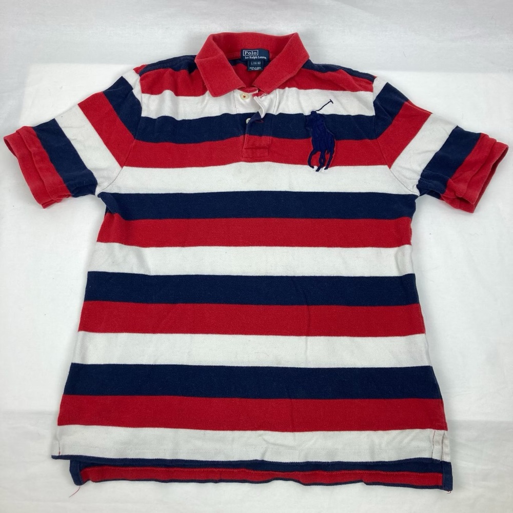 Polo by Ralph Lauren Red White Navy Horizontal Stripe Polo.